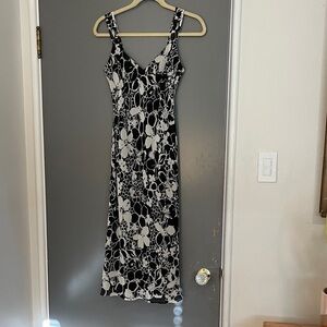 Anne Taylor vintage black and white floral print silk midi dress